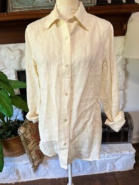 Coldwater Creek Soft Yellow Linen Button-Up Top Size Small